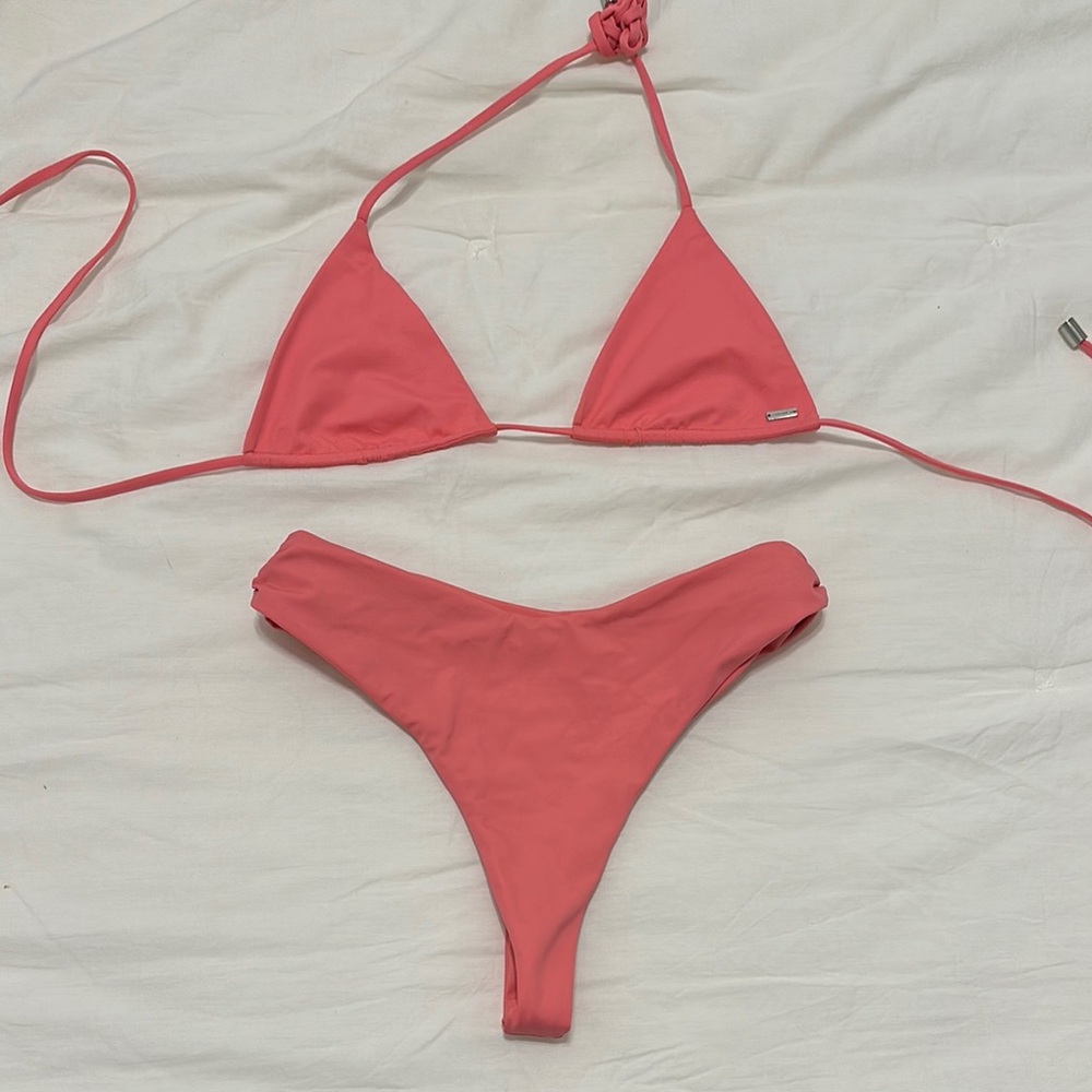 Pink Triangle Bikini with High-Cut Cheeky Bottoms